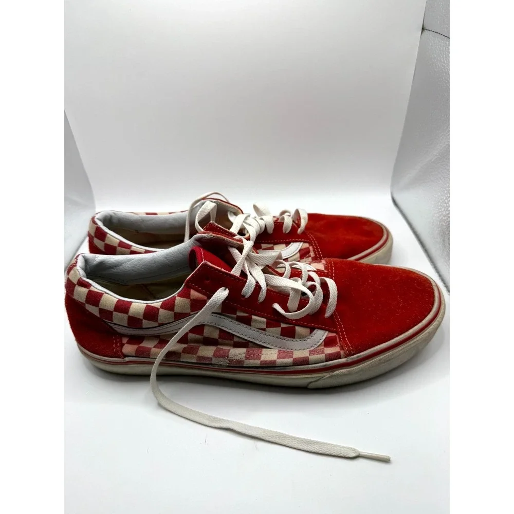 Vans Old Skool Checkerboard Mens 12 Sneaker Red White Canvas Skateboard Shoes‎